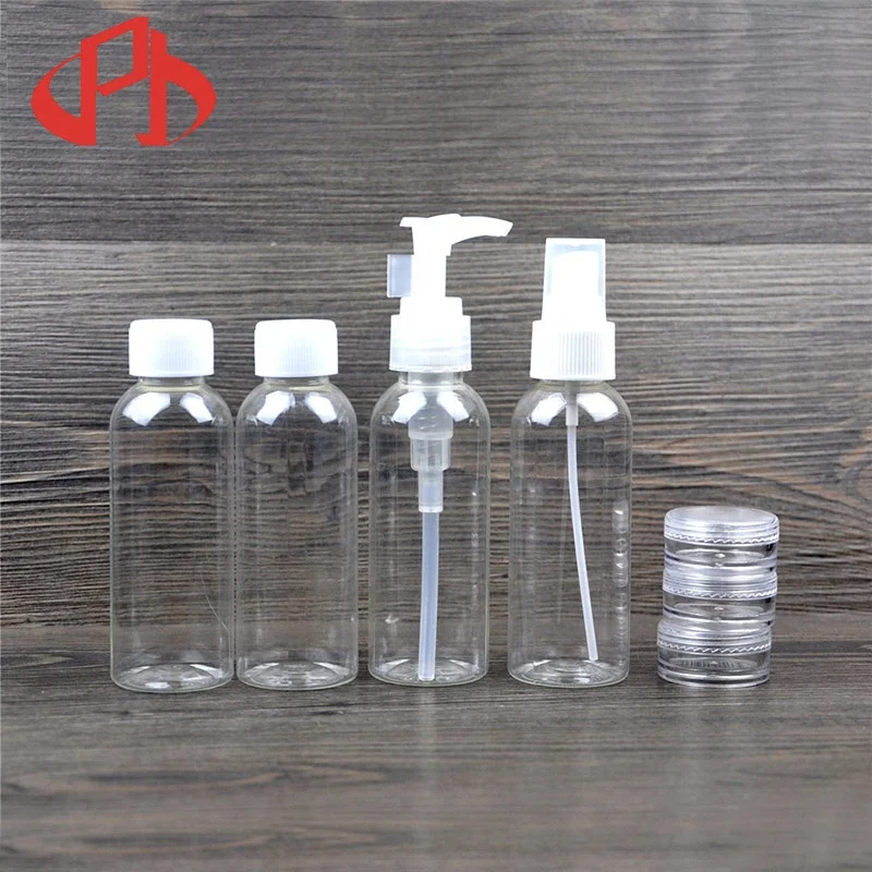 Hot sell 100ml PET plastic travel  bottle kit/travel cosmetic bottle set with PVC bag  body lotion bottle