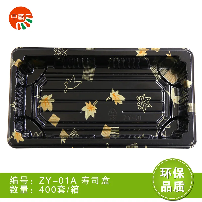 Sushi Box Rectangular Clear Plastic ZY01 Wholesale Disposable Food PS Rectangle Black Base with Clear Lid Sushi or Salad