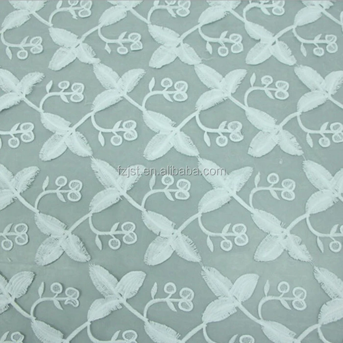 3D Brushed sequin leaf Embroidery voile organza Fabric for girls dress