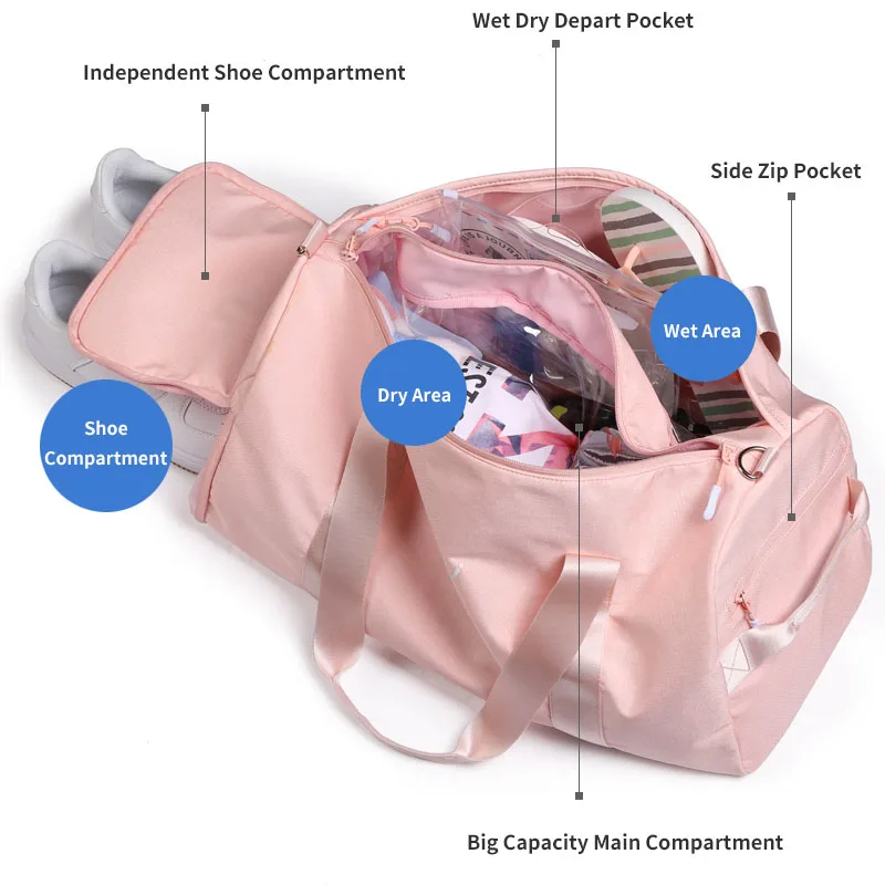 
Custom Woman Wet Dry Depart Sport Gym bags with Shoe Compartment 