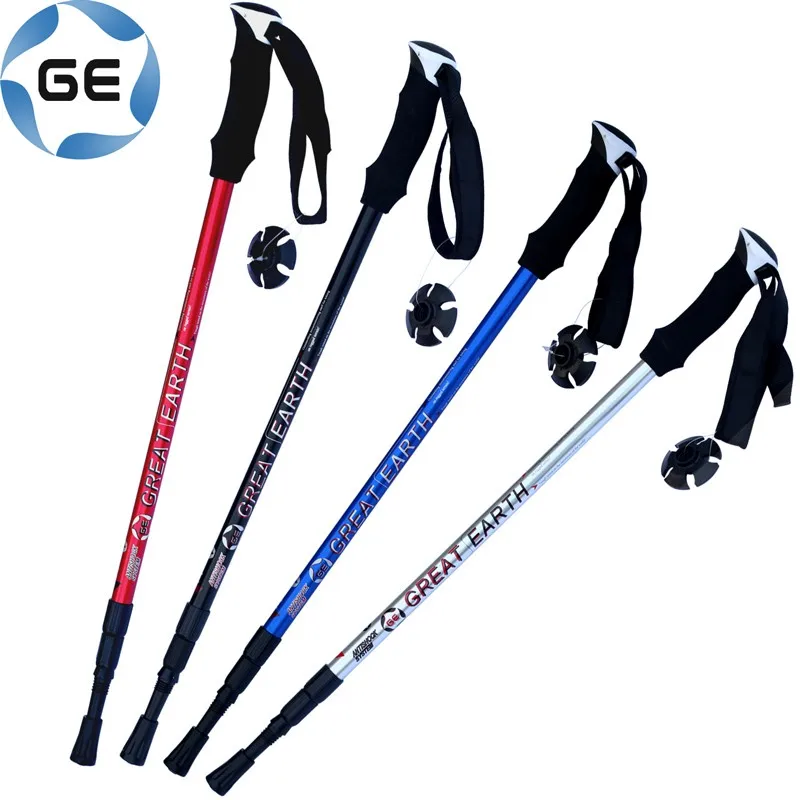 
High Quality EVA Grip 3 Sections Telescopic Trekking Pole Outdoor Walking Alpenstock Aluminium Alloy Hiking Stick 