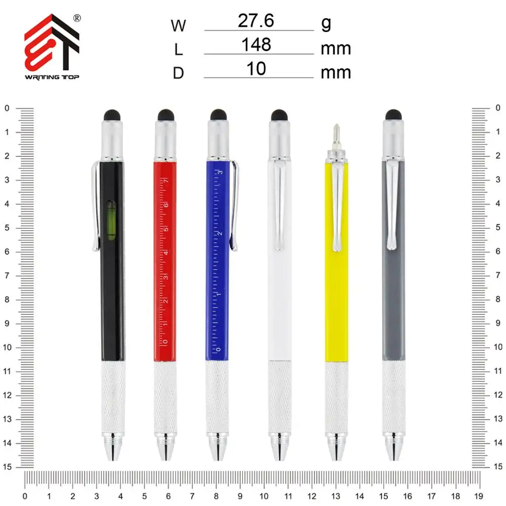 
5 in 1 touch stylus multifunction ballpoint Pen with spirit level ruler multi tool pen 