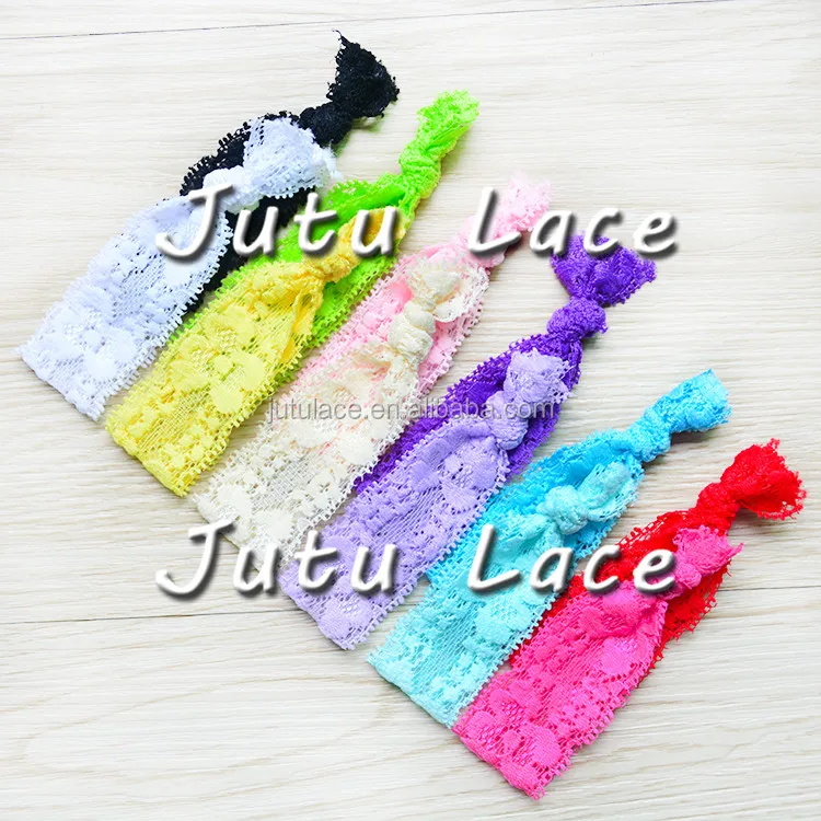 1' Elastic Lace For Headbands By Yard, fashion colorful lace elastic head wraps