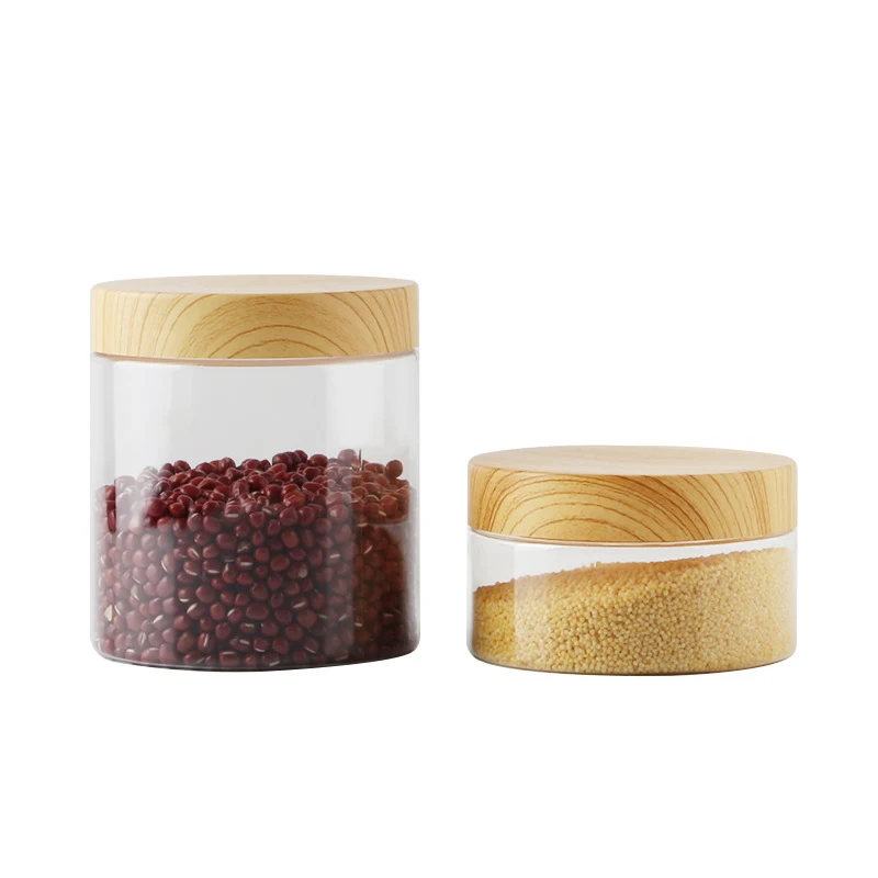 200ml clear Plastic face cream Jars With Plastic Screw Cap Bamboo Wooden Lid