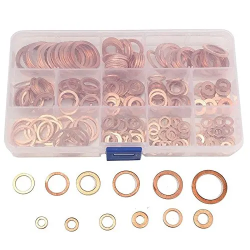 280PCS 12 Sizes Solid Copper Crush Washers Seal Flat Ring Set with Box Universal