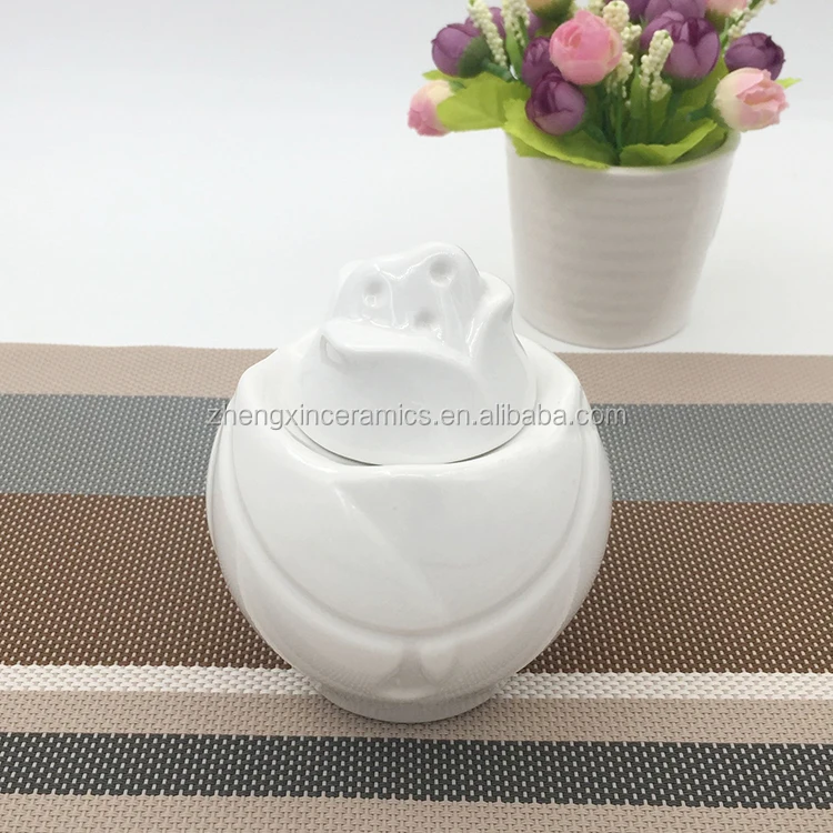Nice fancy decal white ceramic special design sugar pot for drinking