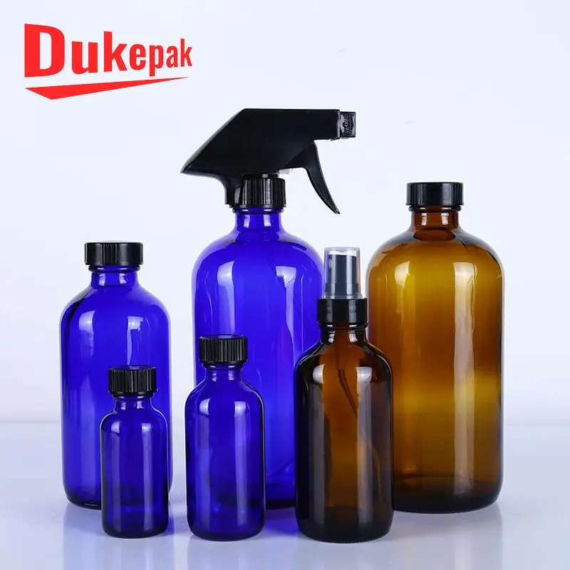 Wholesale clear amber 16oz 500ml glass 60ml round boston bottle with spray pump