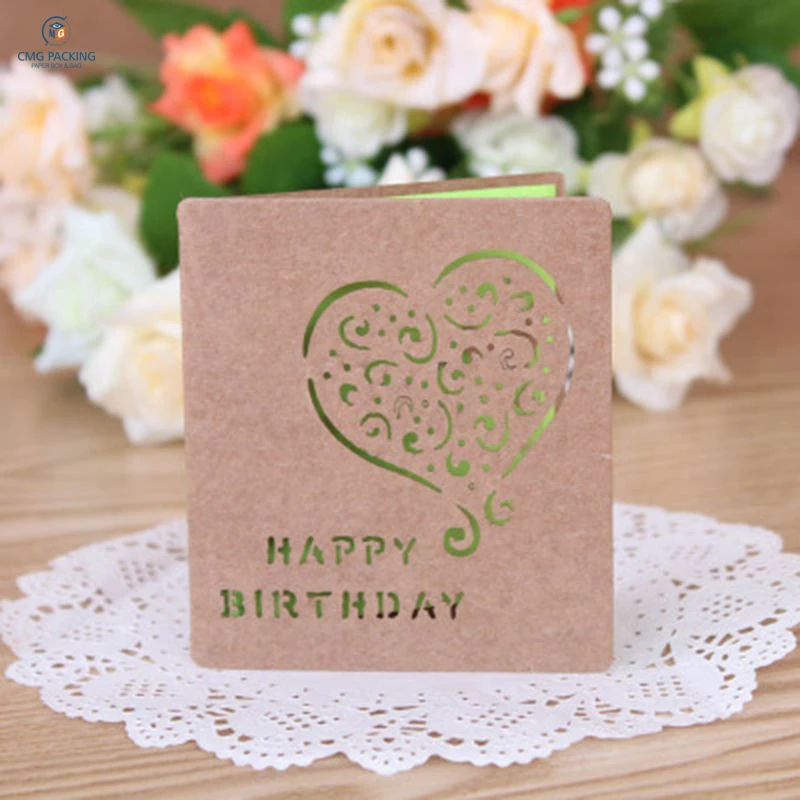 Good Folding Kraft Paper Greeting Card Best Wishes Happy Birthday Blessing Greeting Message Card Event & Party Supplies