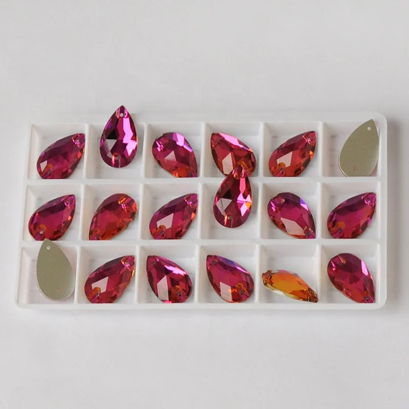 YANRUO  3230 All Sizes Fuchsia Drop Flatback Sew On Crystal Strass Loose Rhinestone Beads For Garment Accessories