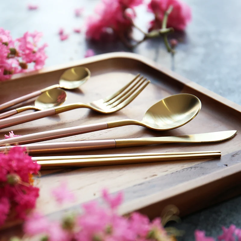 rose gold cutipol cutlery set flatware stainless steel gold plated flatware wholesale matte gold silverware cutlery