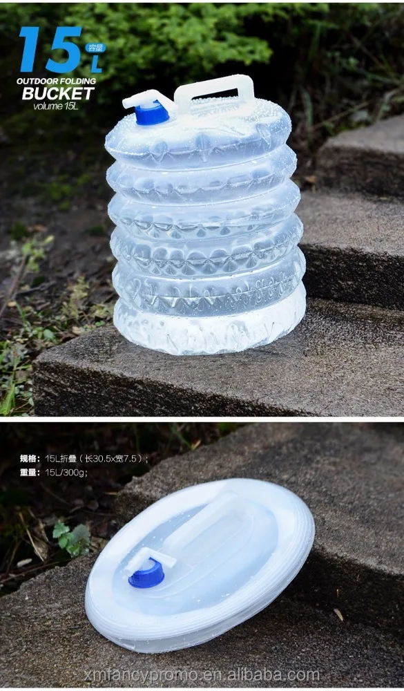 foldable transparent Water Storage plastic 15L Bucket for Outdoor Hiking Camping