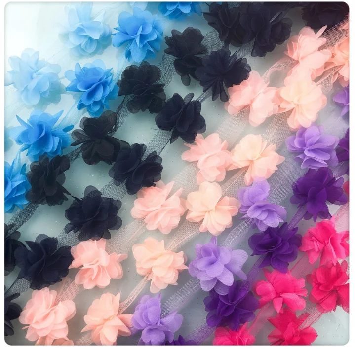 
2 inch wide Chiffon Cluster Flowers Fringe Lace Trim price per yard/select color 