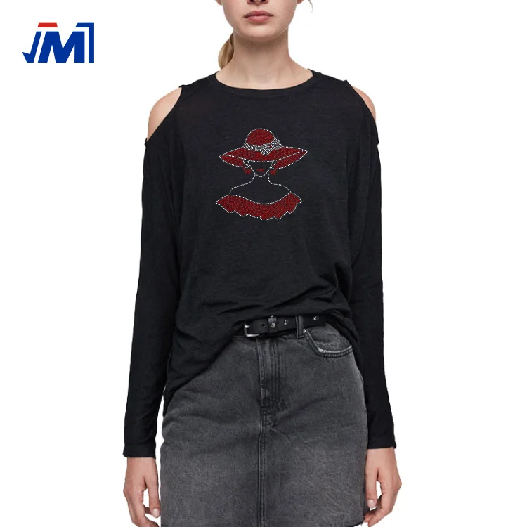 Iron On Sexy Lady and Bow Red Hat Custom Rhinestone Transfer For T-Shirt Wholesale