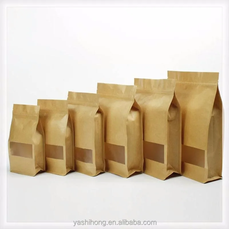 custom 250g/500g food flour packaging brown kraft paper bag with zipper and window
