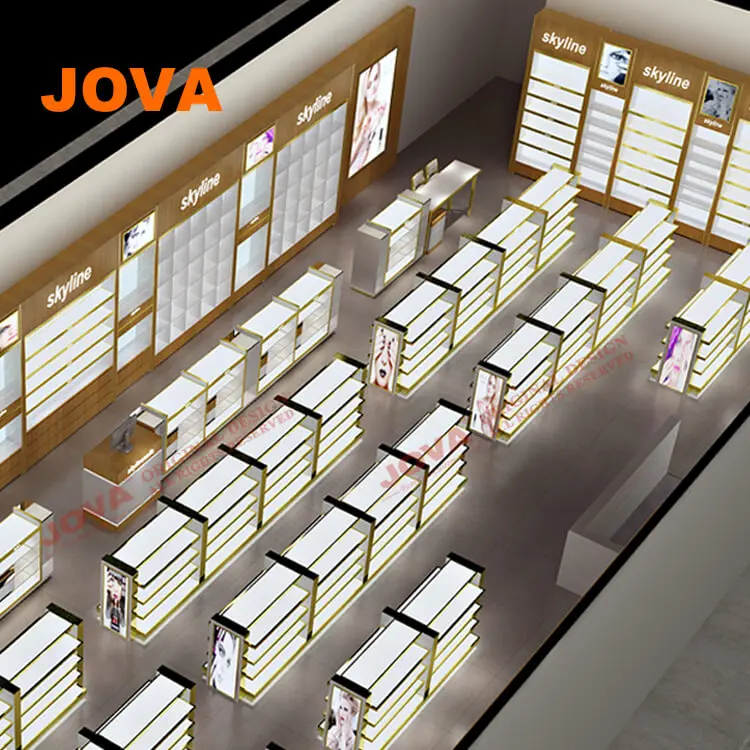 Wall Mounted Beauty Salon Display Shelves Cosmetic Counter Showcase  In Department Store