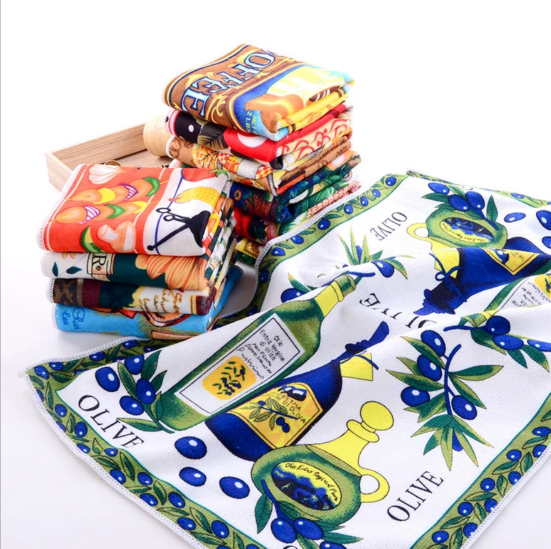 Wholesale High End Microfiber  Cleaning Towel Washing Kitchen Towel  Microfiber Fabric Plain Printed Napkin