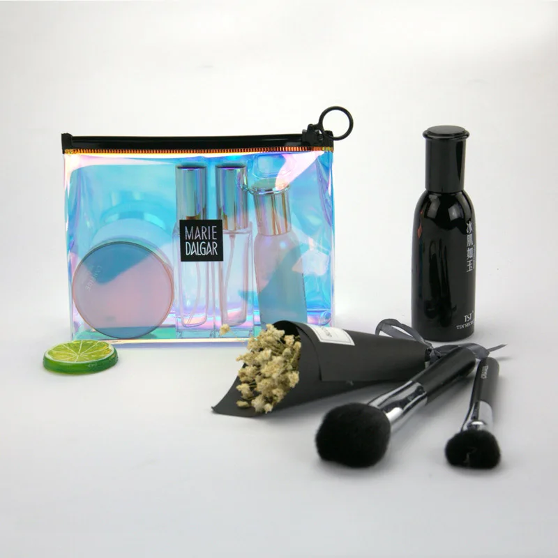 Custom pvc ziplock holographic makeup bag hologram cosmetic bag