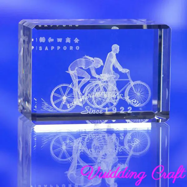 3D Laser Engraving Crystal Block For Bicycle Competition Souvenir Gift