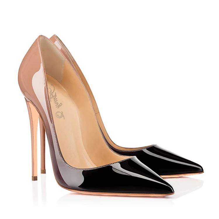latest fashion wholesale big large size evening dress pumps stilettos gradient patent girls ladies women high heel shoes