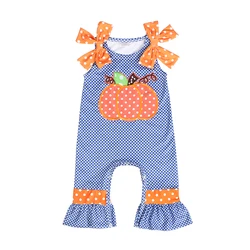 Bulk Wholesale Kids Clothing Cotton Baby Clothes Romper Dotted Pumpkin Applique Halloween Romper For Kids Girls