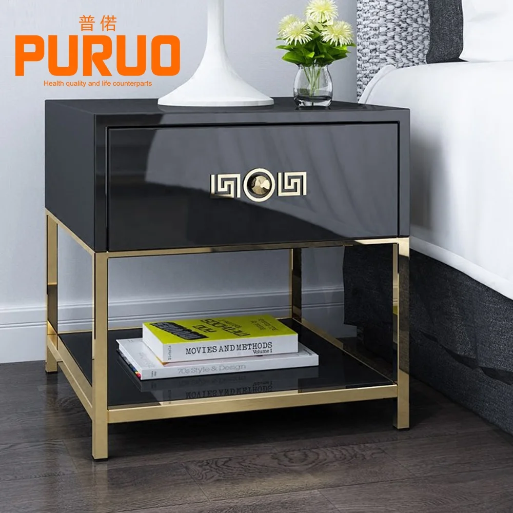 Bedroom furniture stainless steel wooden storage end table nightstand corner bed side table