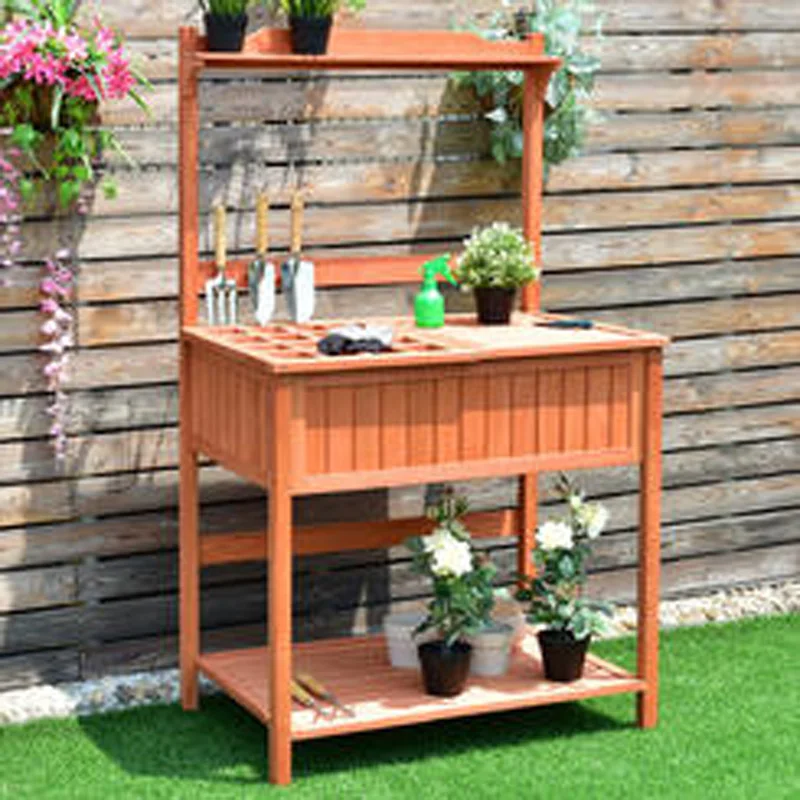 Outdoor Wooden Potting Table Garden Greenhouse Flower Plant Work Table