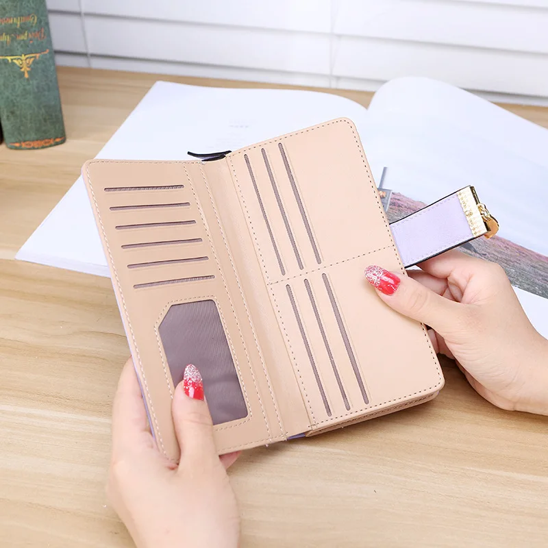 
2020 popular drop shipping hollow out leaf pattern long black clutch cell phone purse leather wallets for women fashionable 