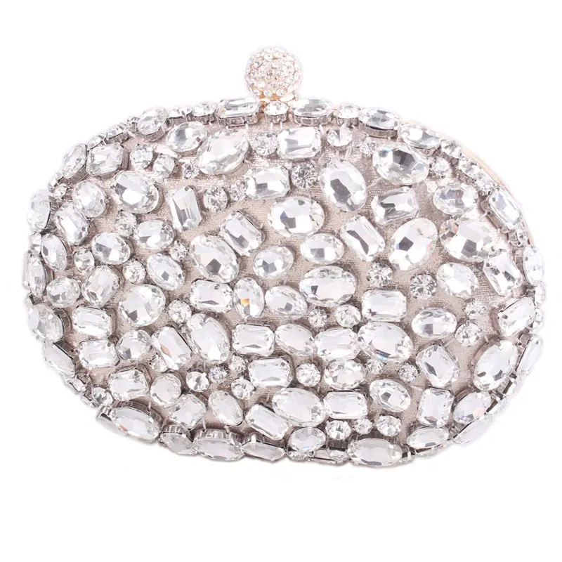 
Ladies Fashion Luxury Crystal Big Diamonds Oval Shape Wedding Bridal Party Messenger Clutch Bag Evening Bags 