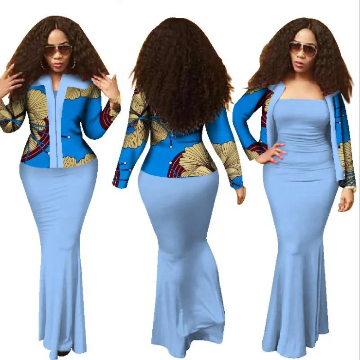 
African lady A strapless fishtail long dress with coat outfit clothing 