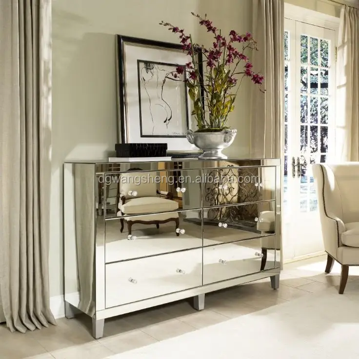modern shoe mirrored cabinet with 6 drawers
