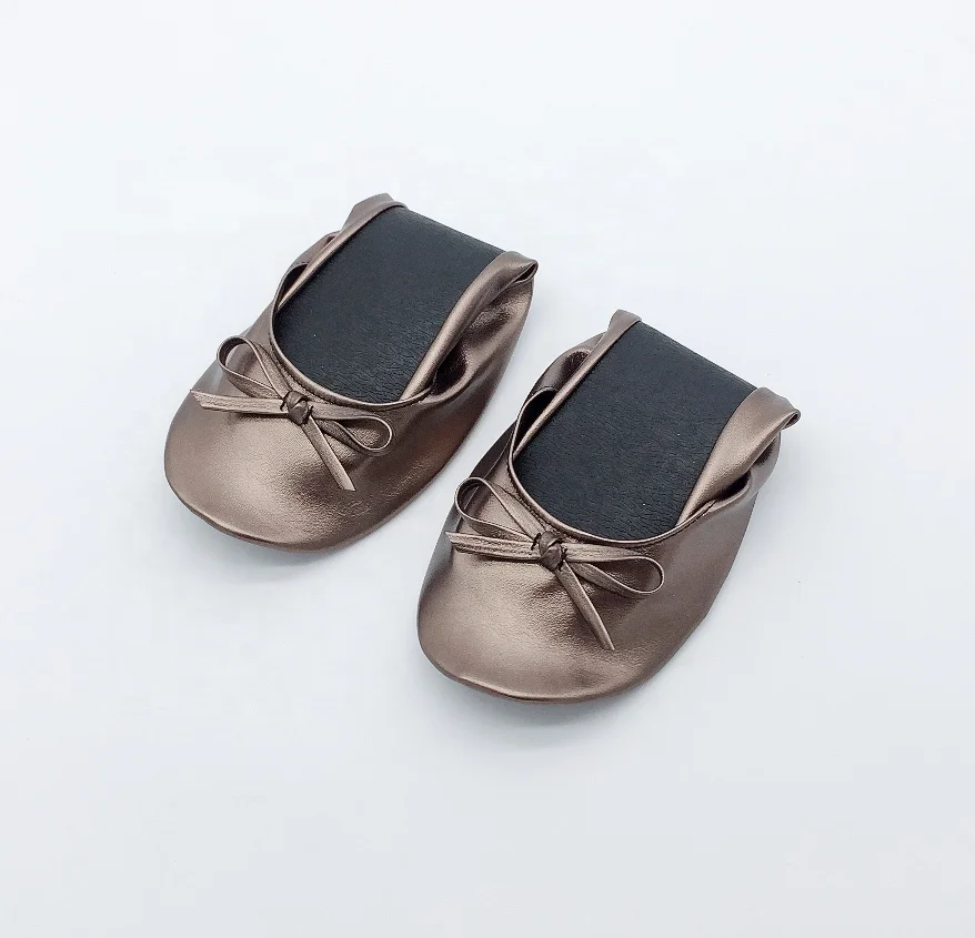 Ladies folding shoes wedding dance shoes logo printed ballet flat with bag