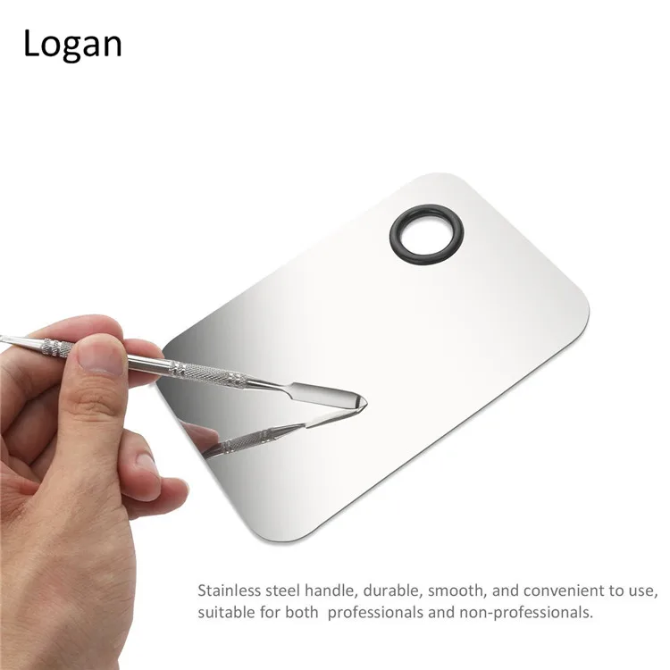 New arrival square cosmetic palette with spatula stainless steel makeup mixing palette set