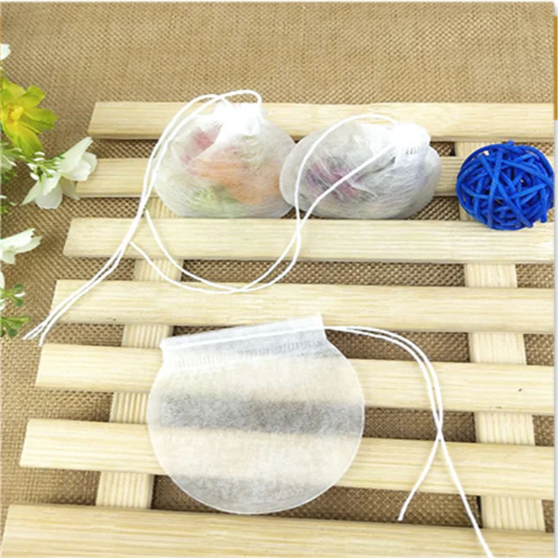 Drawstring sealing PLA biodegradable empty round corn fiber  tea bag