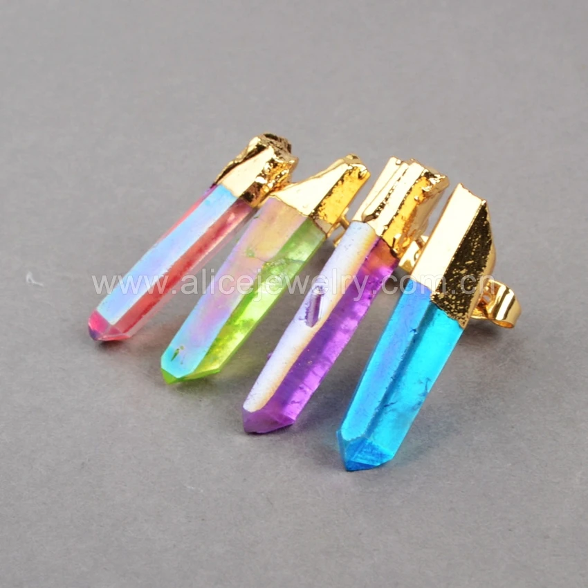 G0363 Good Quality Electroplated Stone Point Earrings, Stone Stud Earrings, Quartz Stone Earrings