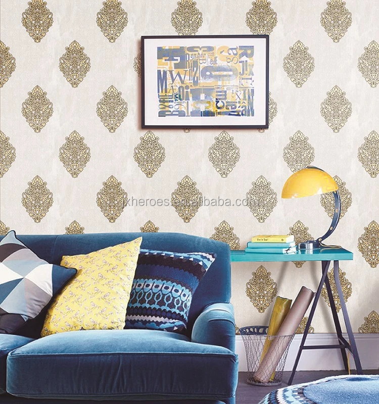 Exquisite Rhombus European Flower Design Waterproof Vinyl Wallpaper for Living Room