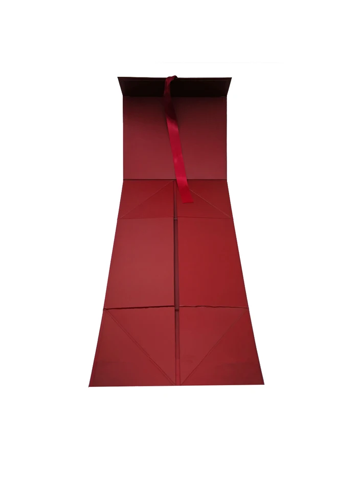 Custom Logo Red Foldable Magnetic Gift Box Luxury Packaging Box with Ribbon Closure for Wine,Dresses,Cosmetics,Watch,Christmas