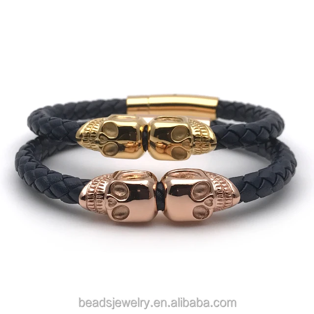 
Best selling products 2017 in USA of engravable bracelets northskull braided cow leather North skull bracelets 