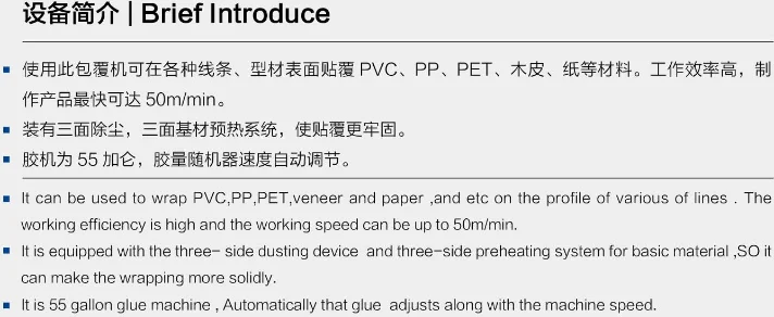 BF650B-PUR-II High quality PUR Adhesive Veneer Profile Wrapping Machine for PVC Film