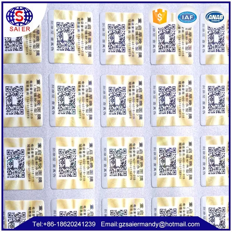 Printing  sticker with serials number or QR CODE , adhesive  paper sticker with pin code