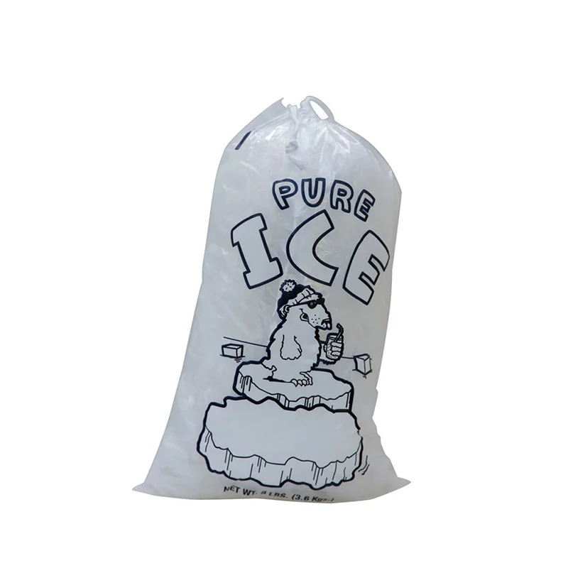 Custom Logo Printing Food Grade Drawstring Ice Cube Packing Bags LDPE Plastic Draw String Ice Packaging Bag