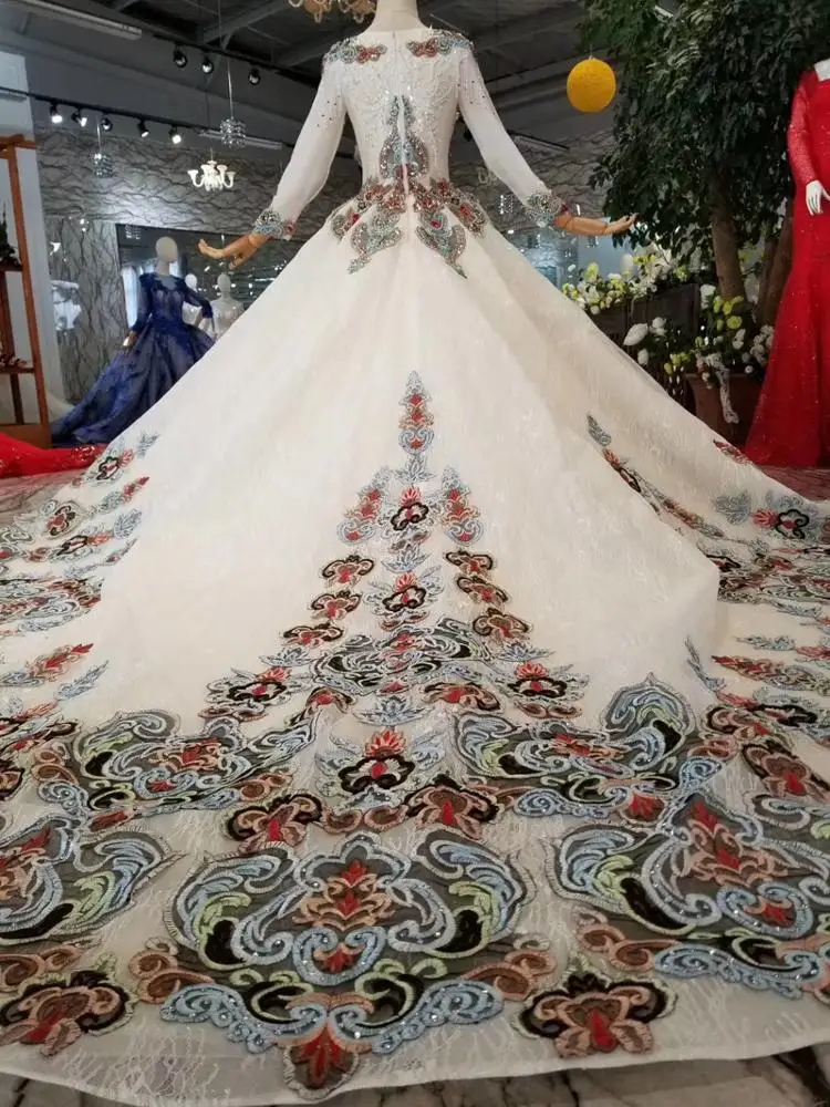 HTL075 Evening Dress Women Gorgeous Long Sleeve Prom Dress Sexy Applique Beading Ladies Party Dress 2019