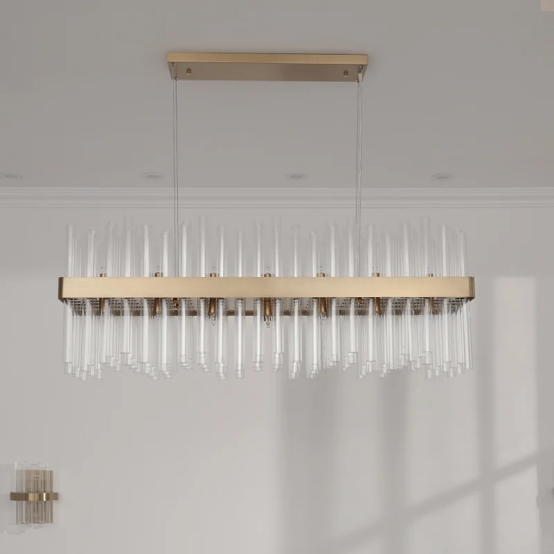 Large Modern Commercial Rectangle Golden Glass Tube Hotel Lobby Chandelier Lighting Imported from China for Living Room Use