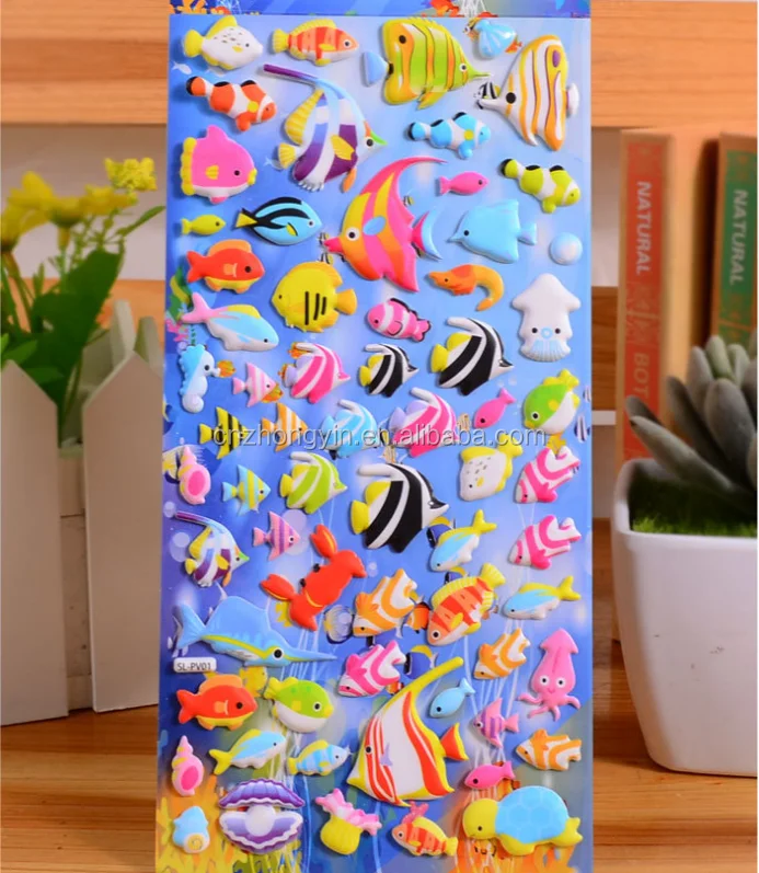 Sea World Stickers for Kids Cartoon Fish Dolphin Whale Turtle 3D Puffy Sticker