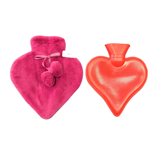 Cute Heart Shape Hot Water Bottle Bag with Plush