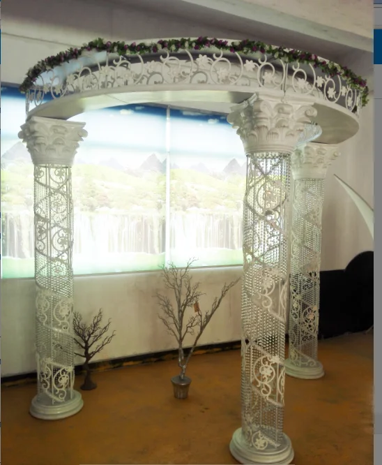 Custom-made big white wedding mandap backdrop with crystal hanging