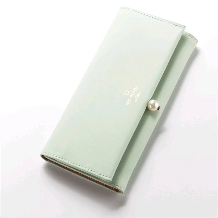 Big Capacity Luxury Purse Ladies Pearl Clutch Bag Women Leather Slim Wallet Double Side Money Clip in Stock