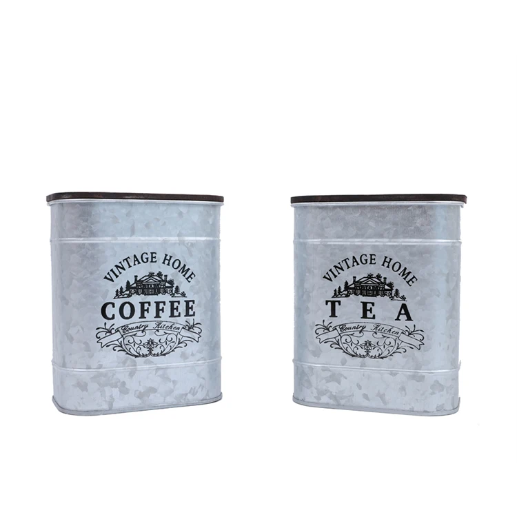 China Factory Gift Vintage Tea Tin Packaging Coffee Metal Box With Wooden Lid