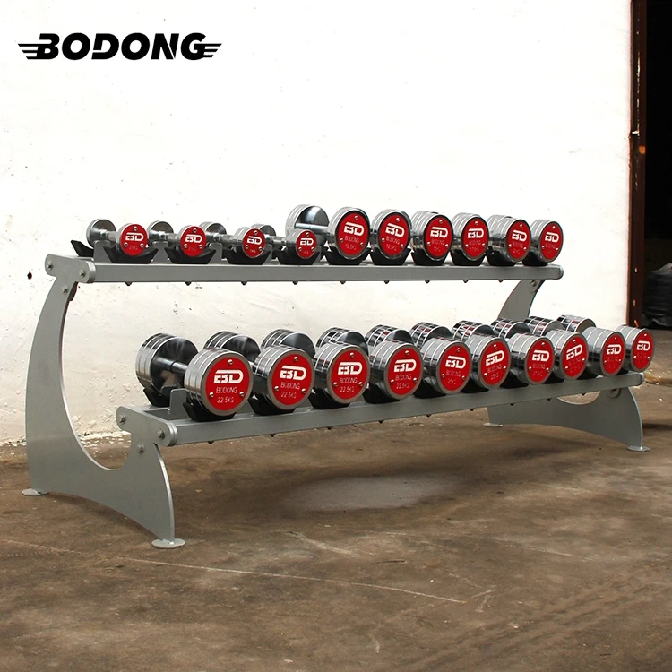 Durable assist gym equipment dumbbell set with rack commercial 2 level steel dumbbell rack