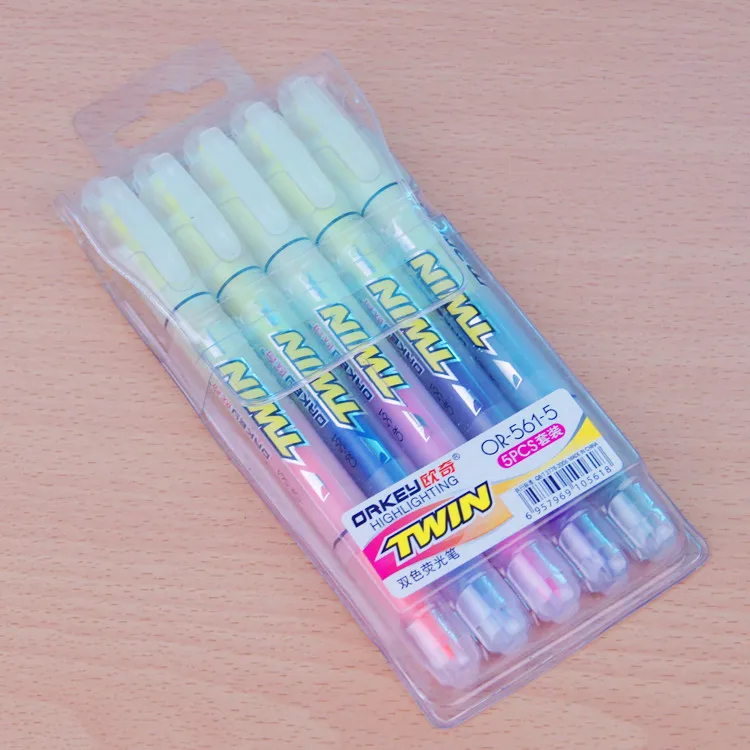 
2019 orkey stationery Promotional non-toxic fluorescence multicolor highlighter pen with clip 