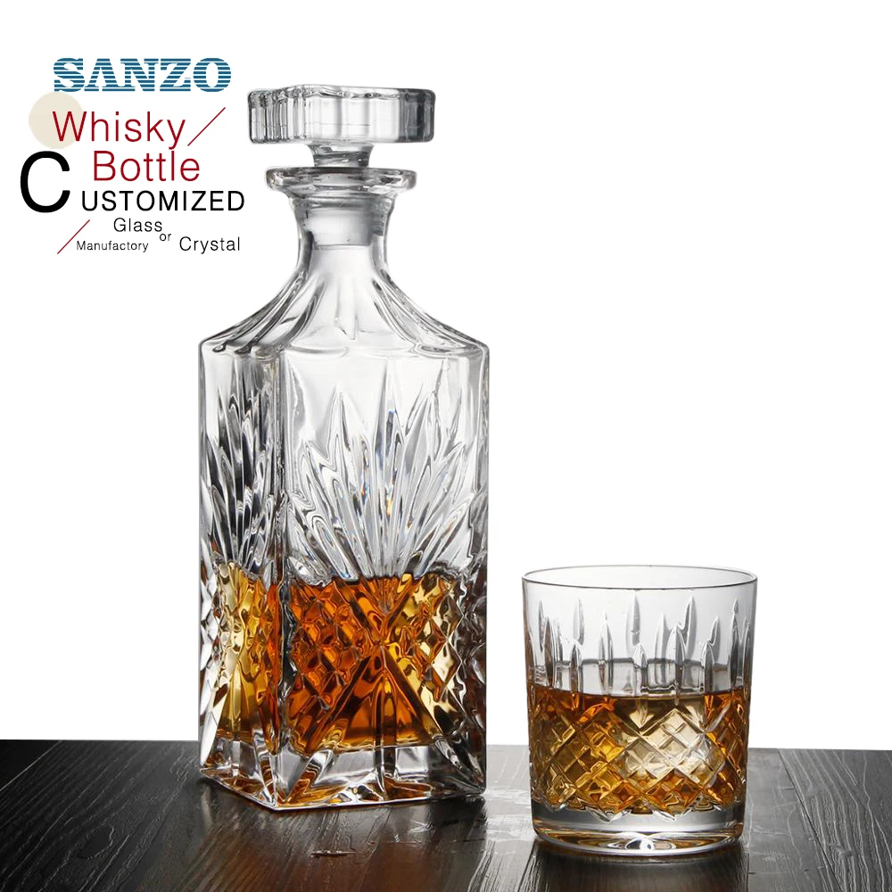 Wholesale 750ml Soda-lime Engraved Crystal Glass  Wine Whiskey Bottle Decanter Set